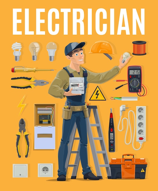 Électricien Avec Boîte à Outils Et Outils D'équipement De Travail