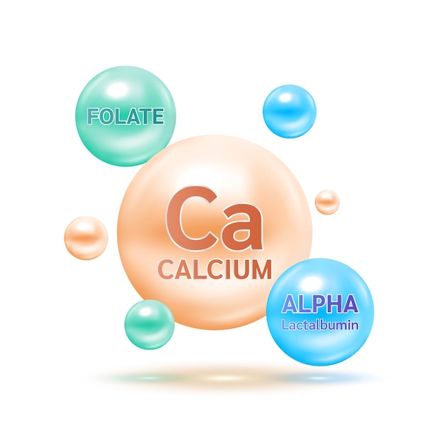 Vecteur electron for minerals calcium folate vitamine b9 et alpha lactalbumine