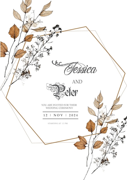 Vecteur l'élégance botanique monochrome invitation au mariage pour jessica et peter les roses bleues de minuit ce mariage