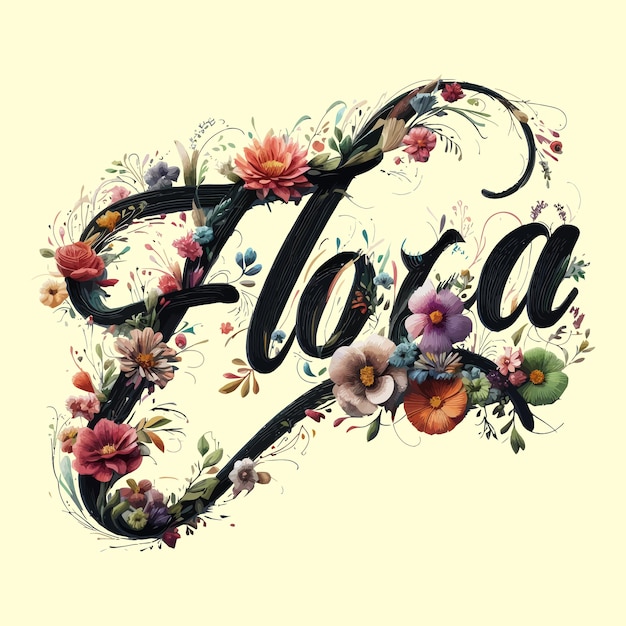 Vecteur l'élégance florale artistique la flora typographique entourée de fleurs en fleurs