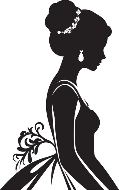 Élégance Mariée Monochrome Vector Icon Brides Glamour Design Vectoriel Noir