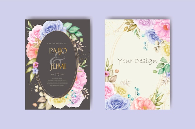 Vecteur Élégant ensemble de cartes d'invitation de mariage floral coloré