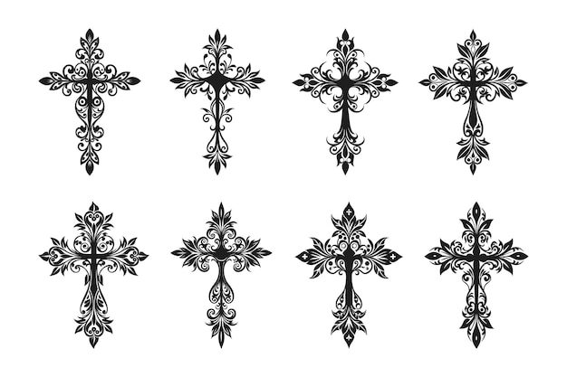 Un élégant ensemble de silhouettes de croix ornementales pour des motifs religieux et décoratifs
