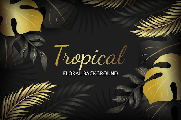 Élégant fond floral tropical doré et noir
