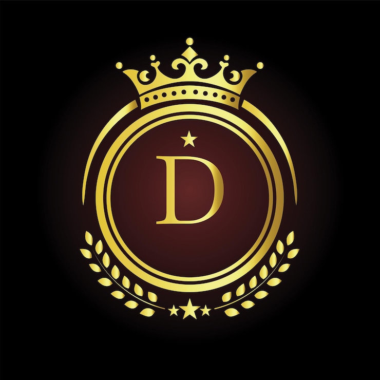Vecteur elegant logo en lettres dorées d avec une couronne et un design en laurier pour la marque de luxe et la royauté