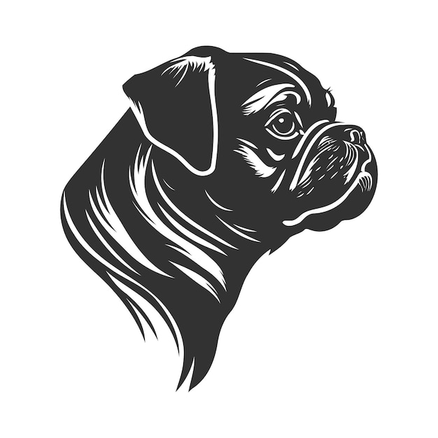 Vecteur un élégant logo de mascotte d'illustration de silhouette de tête de chien carlin dessiné à la main.