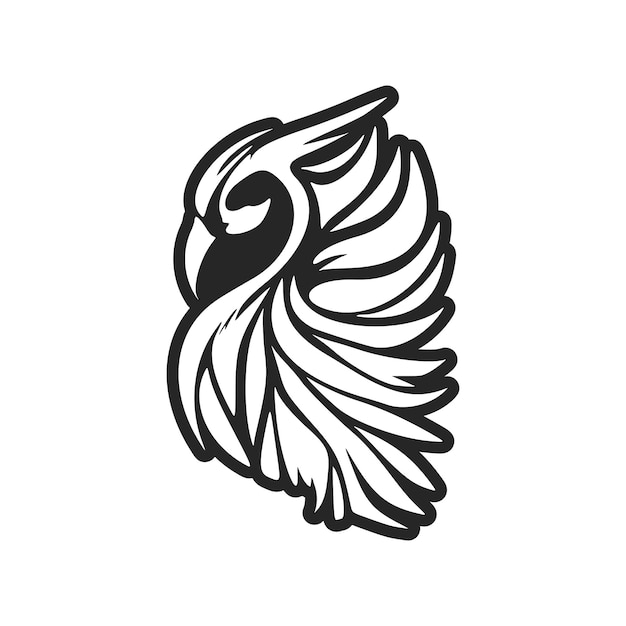 L'élégant logo vectoriel blanc noir du hibou isolé sur fond blanc