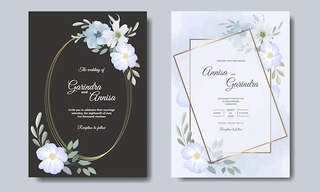 Élégant Modèle De Carte D'invitation De Mariage Serti De Belles Feuilles Florales Premium