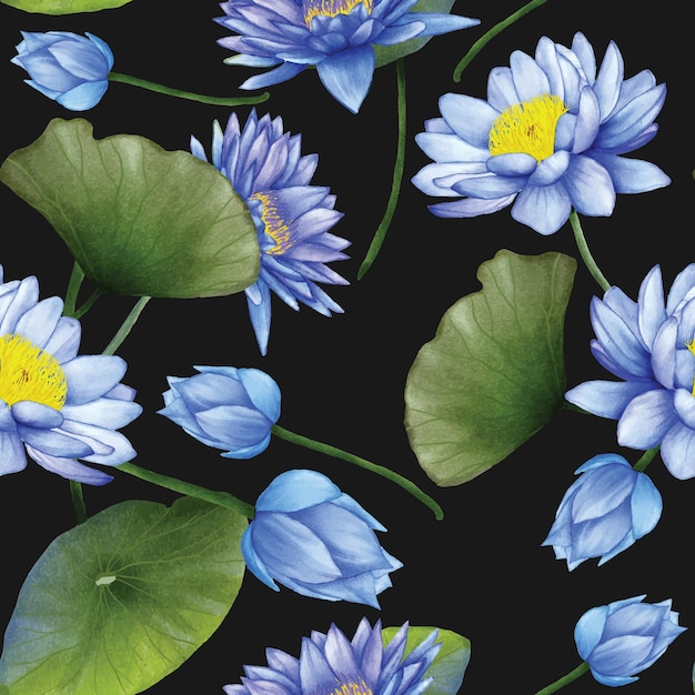 Élégant Modèle Sans Couture De Fleur De Lotus Bleu