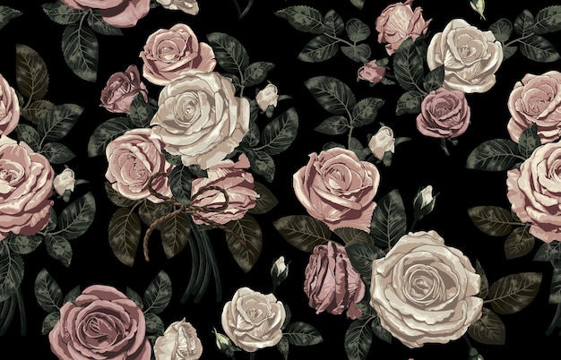 Élégant modèle sans couture de fleurs rustiques tons blush