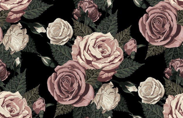 Élégant modèle sans couture de roses rustiques tons blush