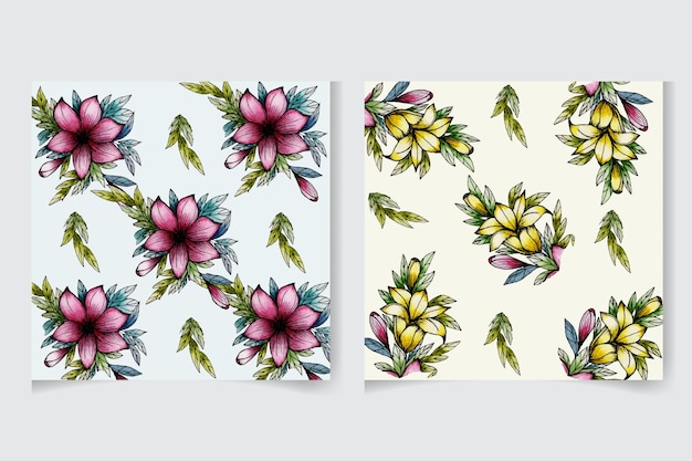 Élégant Motif Floral Harmonieux à L'aquarelle Avec Une Belle Main Dessinant Des Fleurs Et Des Feuilles