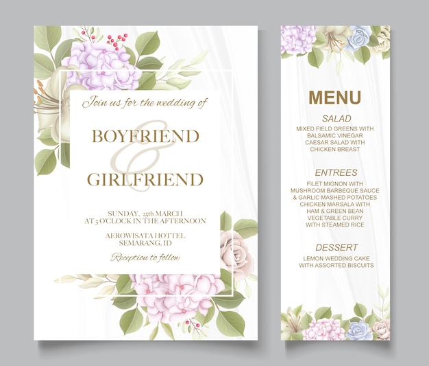 Vecteur Élégante belle invitation florale et de mariage