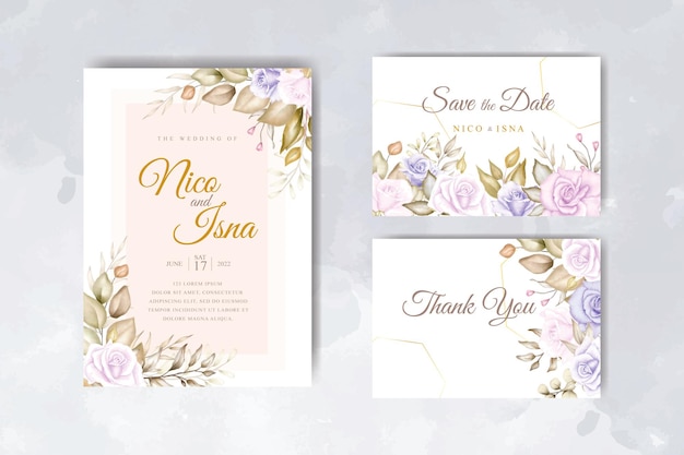 Élégante Carte D'invitation De Mariage Floral Doux Avec Une Belle Aquarelle