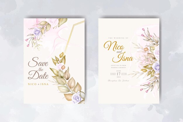 Élégante Carte D'invitation De Mariage Floral Doux Avec Une Belle Aquarelle