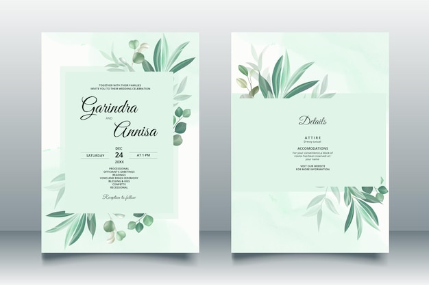 Vecteur une élégante carte d'invitation de mariage avec un magnifique modèle d'eucalyptus premium vector