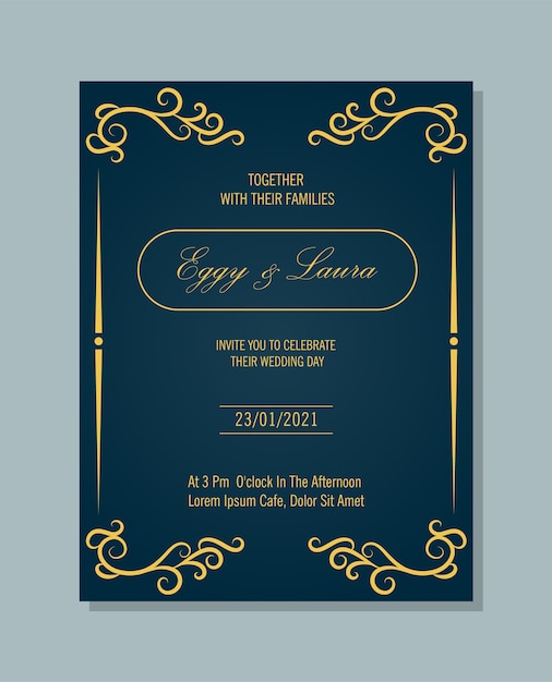 élégante carte d'invitation de mariage avec style ornemental