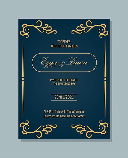 Vecteur Élégante carte d'invitation de mariage avec style ornemental