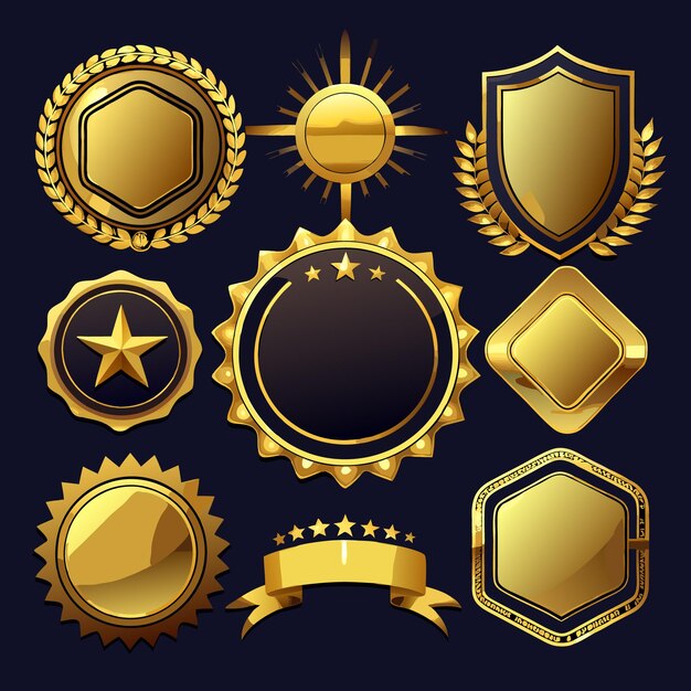 Élégante collection de badges et emblèmes dorés à vecteur premium