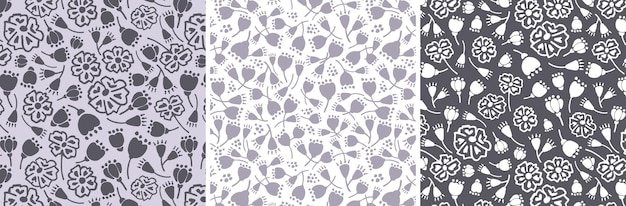 Vecteur Élégante collection de motifs floraux monochromes motifs blancs et gris