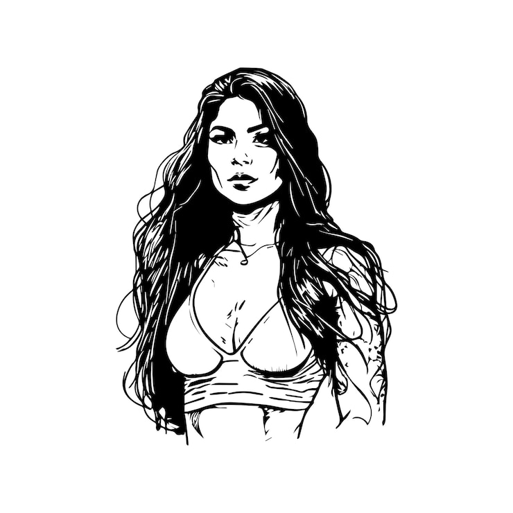 Vecteur une élégante fille chicano en noir et blanc illustration d'art en ligne dessinée à la main