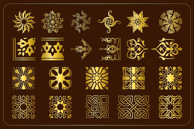 Vecteur Élégante ornement de luxe doré éléments formes ligne bordure motif vecteur ensemble de paquets