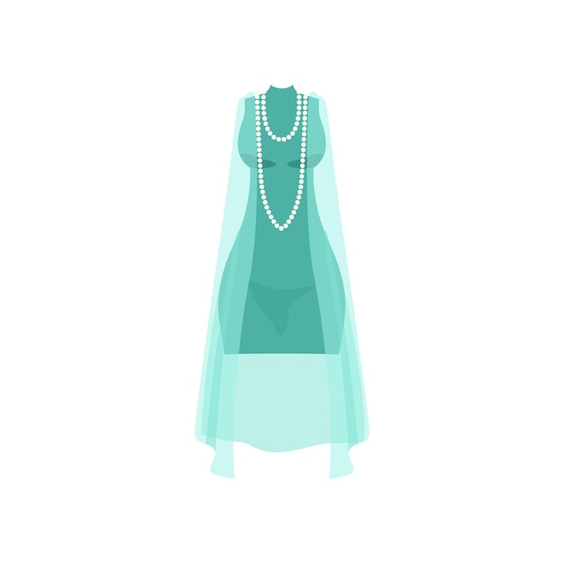 Élégante Robe Bleu Clair Avec Perles Mode Femmes Vêtements Vector Illustration Sur Fond Blanc