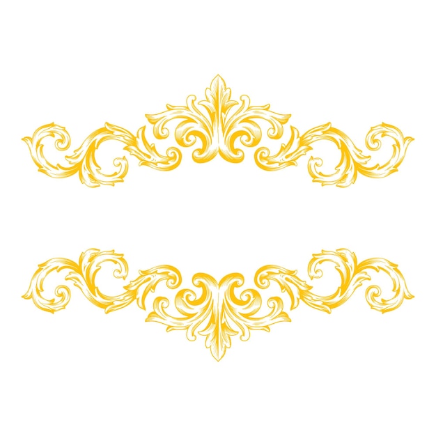 Élément de calligraphie filigranée décorative en or ou en cadre dans le style baroque vintage et rétro