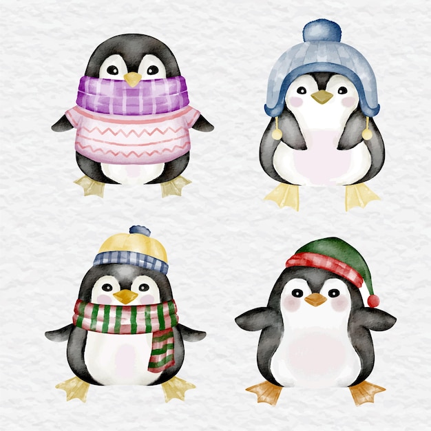 Élément De Collection Pingouin Mignon Aquarelle