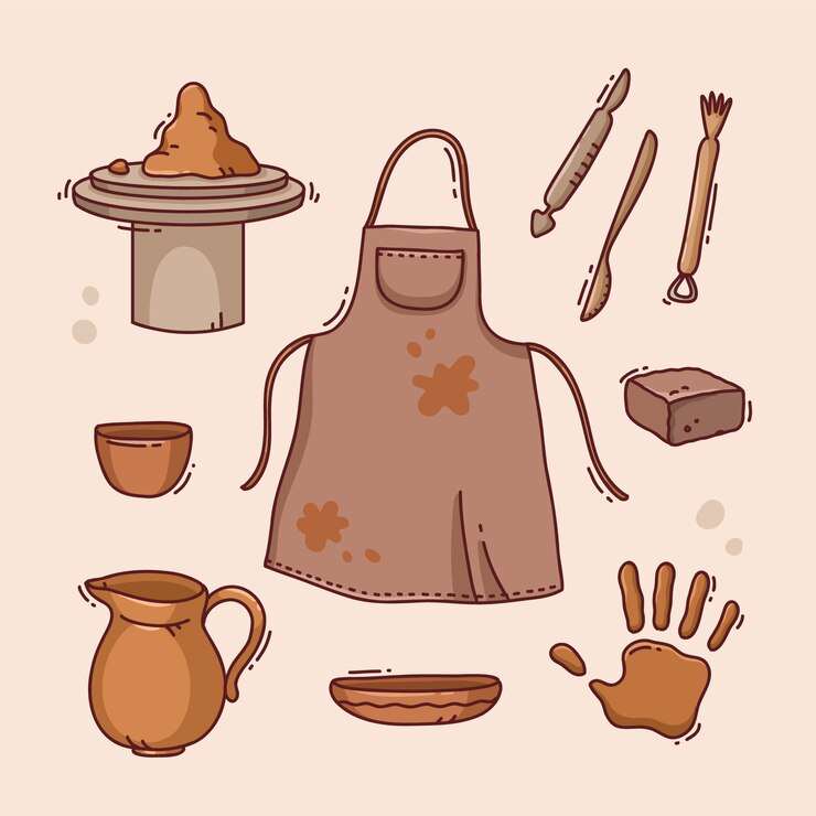 Vecteur élément de collection de poterie dessiné à la main