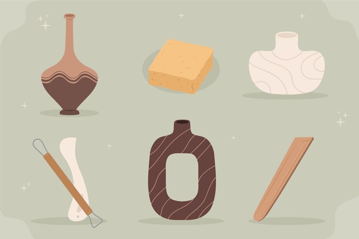 Vecteur élément de collection de poterie dessiné à la main
