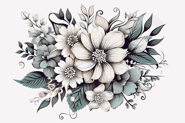 Élément De Conception D'art En Ligne De Tatouage De Fleur Et Art Floral Vectoriel