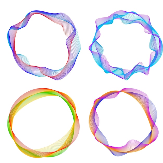 Élément de conception de l'ensemble cercle couleurs vectorielles en gras isolées anneau doré de rayures ondulées abstraites de nombreux tourbillons étincelants créés à l'aide de l'outil de mélange illustration vectorielle EPS10 pour votre présentation