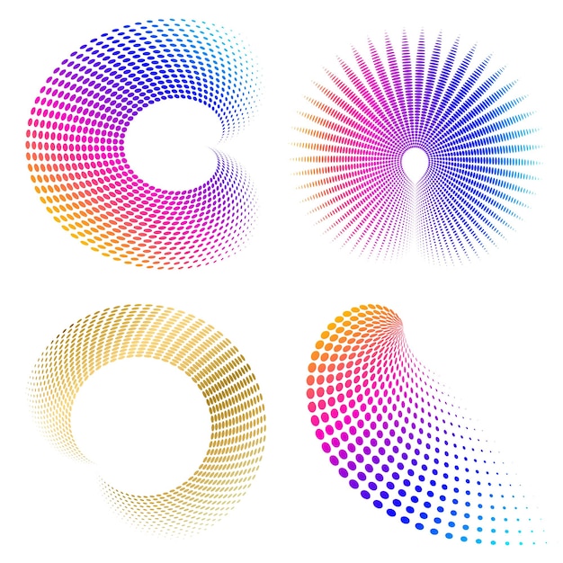 Élément de conception de l'ensemble cercle couleurs vectorielles en gras isolées anneau doré de rayures ondulées abstraites de nombreux tourbillons étincelants créés à l'aide de l'outil de mélange illustration vectorielle EPS10 pour votre présentation