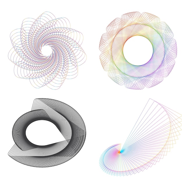 Élément de conception de l'ensemble cercle couleurs vectorielles en gras isolées anneau doré de rayures ondulées abstraites de nombreux tourbillons étincelants créés à l'aide de l'outil de mélange illustration vectorielle EPS10 pour votre présentation