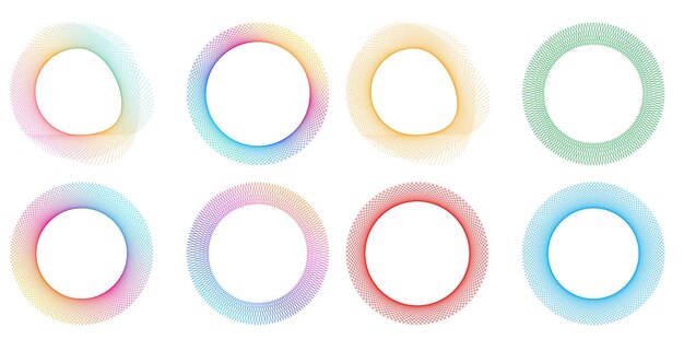 Élément de conception de l'ensemble cercle couleurs vectorielles en gras isolées anneau doré de rayures ondulées abstraites de nombreux tourbillons étincelants créés à l'aide de l'outil de mélange illustration vectorielle EPS10 pour votre présentation