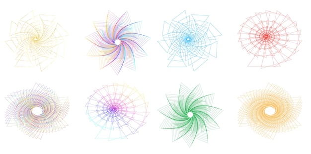 Élément de conception de l'ensemble cercle couleurs vectorielles en gras isolées anneau doré de rayures ondulées abstraites de nombreux tourbillons étincelants créés à l'aide de l'outil de mélange illustration vectorielle EPS10 pour votre présentation