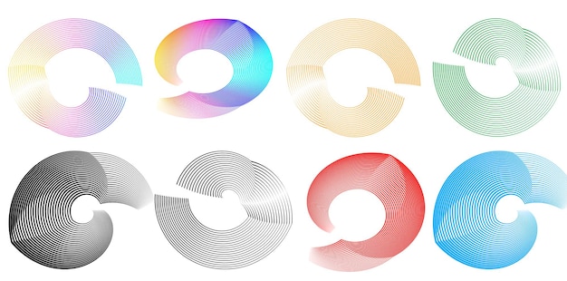 Élément de conception de l'ensemble cercle couleurs vectorielles en gras isolées anneau doré de rayures ondulées abstraites de nombreux tourbillons étincelants créés à l'aide de l'outil de mélange illustration vectorielle EPS10 pour votre présentation