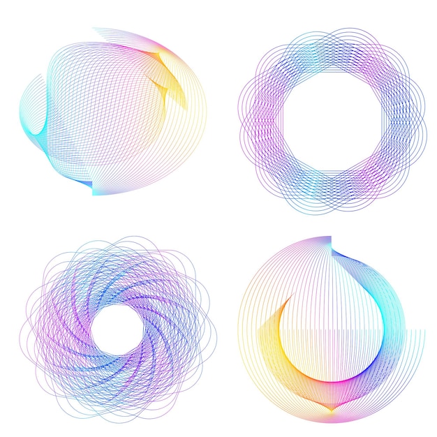 Élément de conception de l'ensemble cercle couleurs vectorielles en gras isolées anneau doré de rayures ondulées abstraites de nombreux tourbillons étincelants créés à l'aide de l'outil de mélange illustration vectorielle EPS10 pour votre présentation