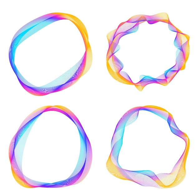 Élément de conception de l'ensemble cercle couleurs vectorielles en gras isolées anneau doré de rayures ondulées abstraites de nombreux tourbillons étincelants créés à l'aide de l'outil de mélange illustration vectorielle EPS10 pour votre présentation