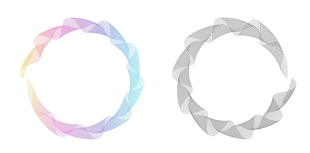 Élément de conception de l'ensemble cercle couleurs vectorielles en gras isolées anneau doré de rayures ondulées abstraites de nombreux tourbillons étincelants créés à l'aide de l'outil de mélange illustration vectorielle EPS10 pour votre présentation