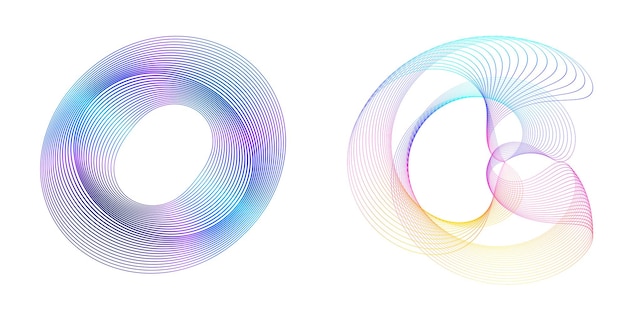 Élément de conception de l'ensemble cercle couleurs vectorielles en gras isolées anneau doré de rayures ondulées abstraites de nombreux tourbillons étincelants créés à l'aide de l'outil de mélange illustration vectorielle EPS10 pour votre présentation
