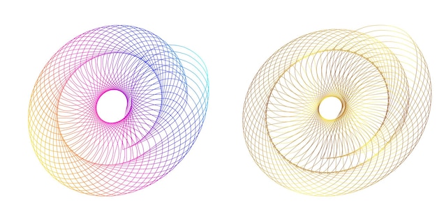 Élément de conception de l'ensemble cercle couleurs vectorielles en gras isolées anneau doré de rayures ondulées abstraites de nombreux tourbillons étincelants créés à l'aide de l'outil de mélange illustration vectorielle EPS10 pour votre présentation