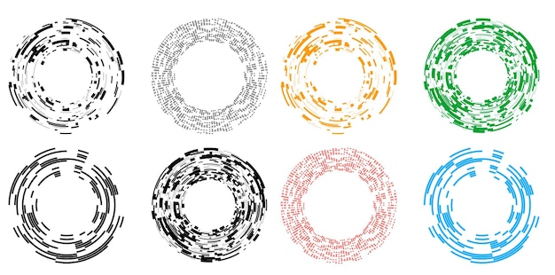 Élément de conception de l'ensemble cercle couleurs vectorielles en gras isolées anneau doré de rayures ondulées abstraites de nombreux tourbillons étincelants créés à l'aide de l'outil de mélange illustration vectorielle EPS10 pour votre présentation