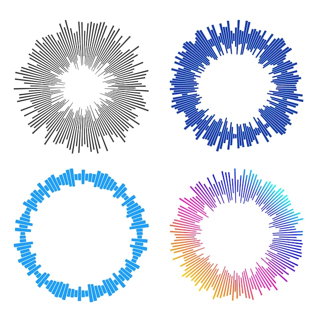 Élément de conception de l'ensemble cercle couleurs vectorielles en gras isolées anneau doré de rayures ondulées abstraites de nombreux tourbillons étincelants créés à l'aide de l'outil de mélange illustration vectorielle EPS10 pour votre présentation