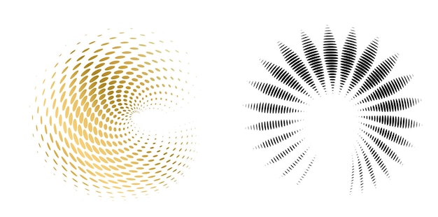 Élément de conception de l'ensemble cercle couleurs vectorielles en gras isolées anneau doré de rayures ondulées abstraites de nombreux tourbillons étincelants créés à l'aide de l'outil de mélange illustration vectorielle EPS10 pour votre présentation