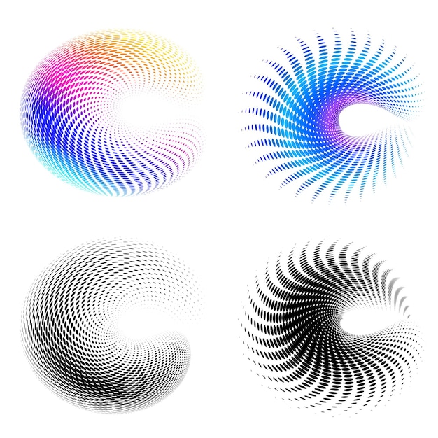 Élément de conception de l'ensemble cercle couleurs vectorielles en gras isolées anneau doré de rayures ondulées abstraites de nombreux tourbillons étincelants créés à l'aide de l'outil de mélange illustration vectorielle EPS10 pour votre présentation