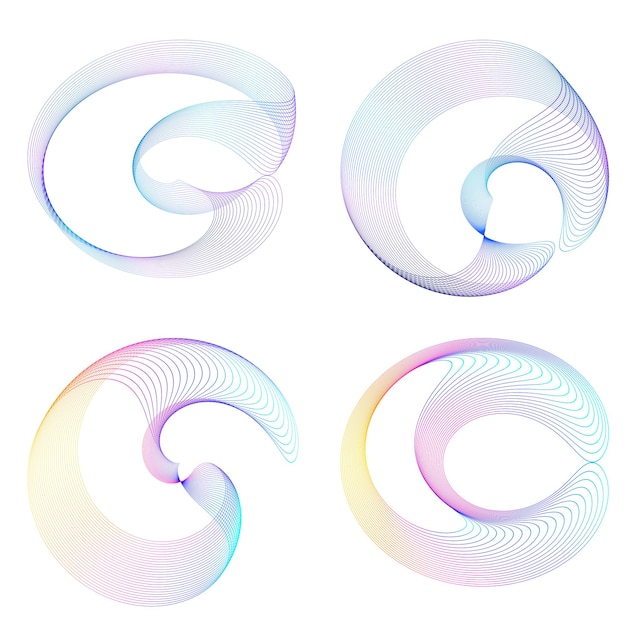 Élément de conception de l'ensemble cercle couleurs vectorielles en gras isolées anneau doré de rayures ondulées abstraites de nombreux tourbillons étincelants créés à l'aide de l'outil de mélange illustration vectorielle EPS10 pour votre présentation