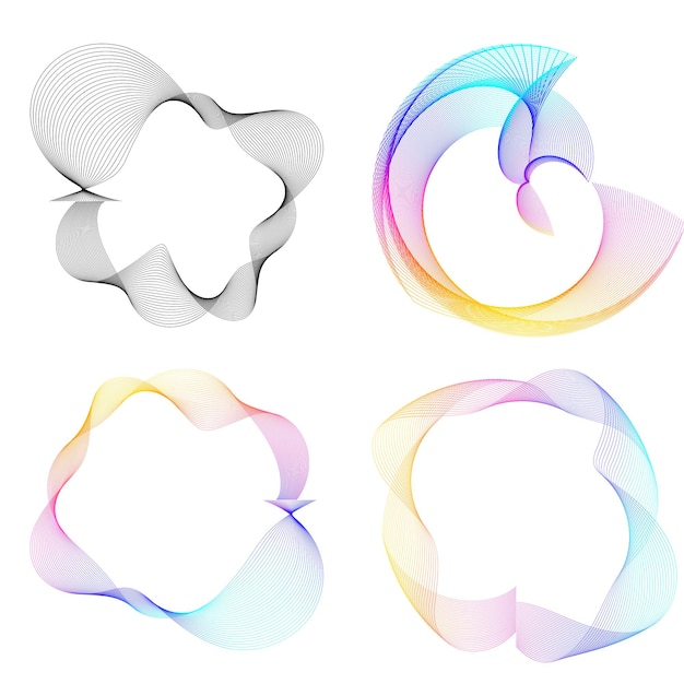 Élément de conception de l'ensemble cercle couleurs vectorielles en gras isolées anneau doré de rayures ondulées abstraites de nombreux tourbillons étincelants créés à l'aide de l'outil de mélange illustration vectorielle EPS10 pour votre présentation