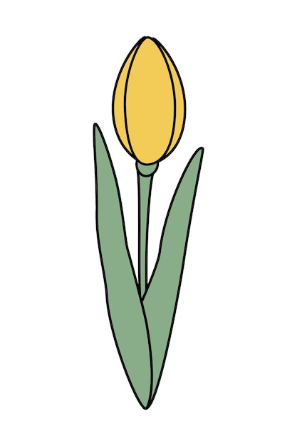 Élément de conception isolé de fleur de tulipe jaune stylisée pour les affiches ou les cartes de salut du printemps